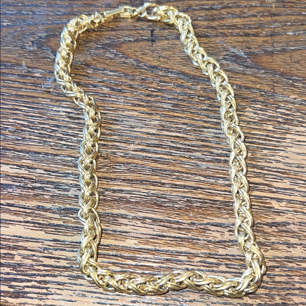 Vintage Givenchy thick Gold tone braided Rope chain necklace 16”